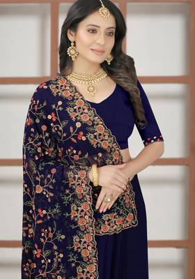 Navy blue sequin zari resham embroidered work georgette designer saree for women 2