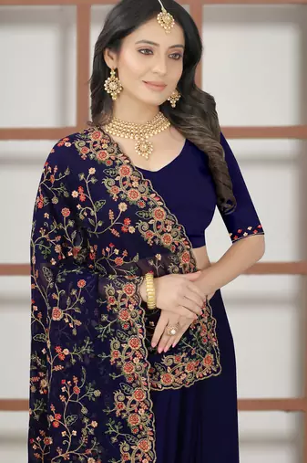 Navy blue sequin zari resham embroidered work georgette designer saree for women