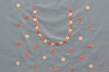 Grey sequin zari resham embroidered work georgette designer saree for women 5