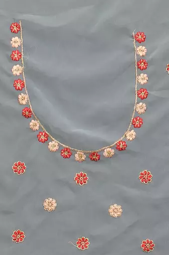 Grey sequin zari resham embroidered work georgette designer saree for women