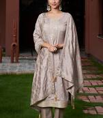 Women's cream vichitra silk sequin embroidered kurta pant set with vichitra silk dupatta