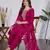 Women's pink rayon slub sequin embroidered kurta pant set with chanderi dupatta