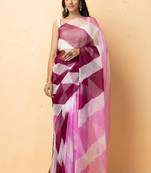 pink white organza leheriya saree party wear