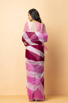 pink white organza leheriya saree party wear 5
