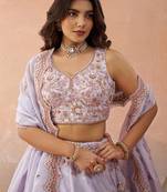Lavender- Tissue Sequins Embroidered Semi-Stitched Lehenga & Unstitched Blouse With Dupatta