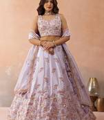 Lavender- Tissue Sequins Embroidered Semi-Stitched Lehenga & Unstitched Blouse With Dupatta