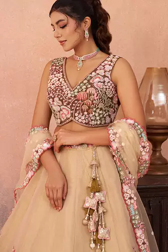 Brown- Net Sequins Embroidered Omber Brown Semi-Stitched Lehenga choli & Dupatta