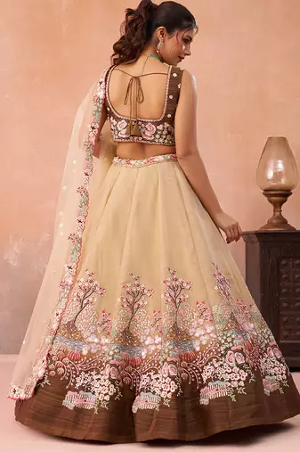 Brown- Net Sequins Embroidered Omber Brown Semi-Stitched Lehenga choli & Dupatta