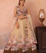 Brown- Net Sequins Embroidered Omber Brown Semi-Stitched Lehenga choli & Dupatta