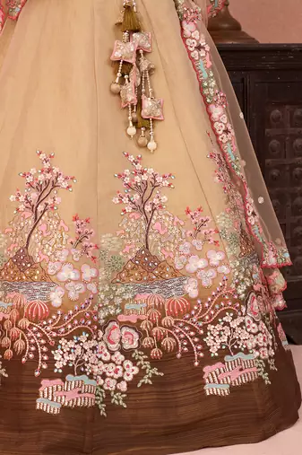 Brown- Net Sequins Embroidered Omber Brown Semi-Stitched Lehenga choli & Dupatta