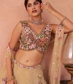 Olive- Net Sequins Embroidered Omber Olive Semi-Stitched Lehenga choli & Dupatta