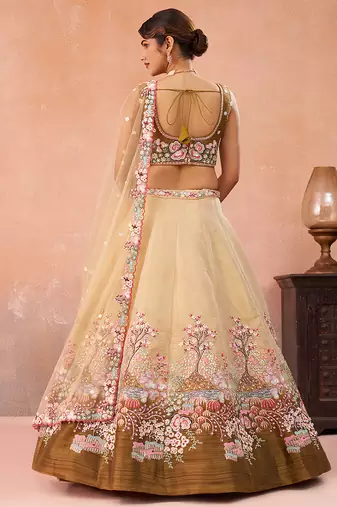 Olive- Net Sequins Embroidered Omber Olive Semi-Stitched Lehenga choli & Dupatta