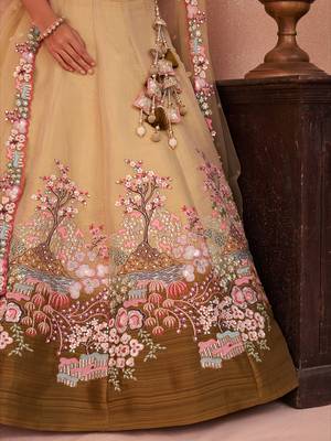 Olive- Net Sequins Embroidered Omber Olive Semi-Stitched Lehenga choli & Dupatta 5