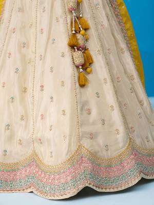 Cream- Tissue Sequins Embroidered Semi-Stitched Lehenga  & Unstitched Blouse With Dupatta 5