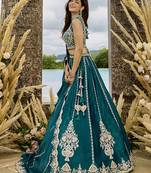 Green- Silk Fabric Beads & Sequined Embroidery Semi-Sttiched Lehenga Choli & Dupatta