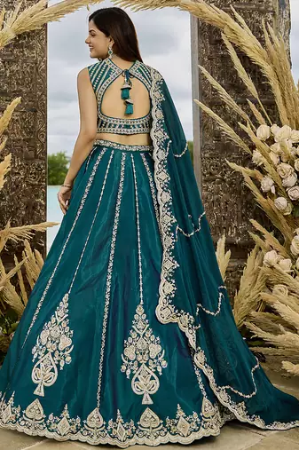 Green- Silk Fabric Beads & Sequined Embroidery Semi-Sttiched Lehenga Choli & Dupatta