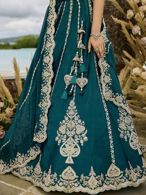 Green- Silk Fabric Beads & Sequined Embroidery Semi-Sttiched Lehenga Choli & Dupatta 3