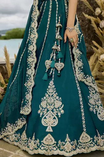 Green- Silk Fabric Beads & Sequined Embroidery Semi-Sttiched Lehenga Choli & Dupatta