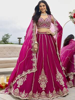 Pink- Silk Fabric Beads & Sequined Embroidery Semi-Sttiched Lehenga Choli & Dupatta 1