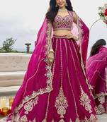 Pink- Silk Fabric Beads & Sequined Embroidery Semi-Sttiched Lehenga Choli & Dupatta
