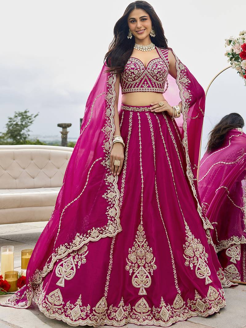 Pink- Silk Fabric Beads & Sequined Embroidery Semi-Sttiched Lehenga Choli & Dupatta