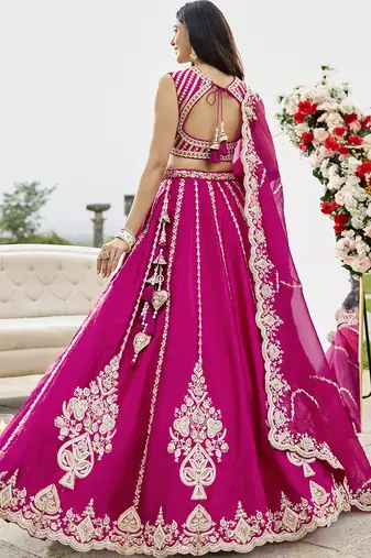 Pink- Silk Fabric Beads & Sequined Embroidery Semi-Sttiched Lehenga Choli & Dupatta
