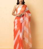 orange white organza leheriya saree party wear