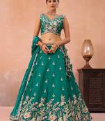 Green- Tissue Sequinned with Zari Embroidered Semi-Stitched Lehenga & Unstitched Blouse With Dupatta