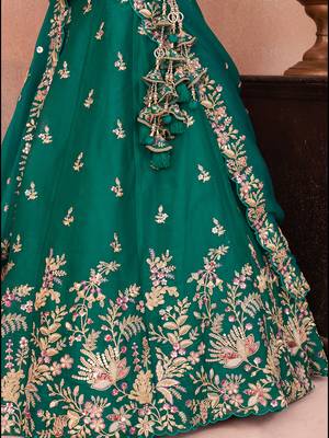 Green- Tissue Sequinned with Zari Embroidered Semi-Stitched Lehenga  & Unstitched Blouse With Dupatta 5
