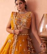 Mustard- Tissue Sequinned with Zari Embroidered Semi-Stitched Lehenga & Unstitched Blouse With Dupatta