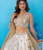 Tissue Beads & Sequins Embroidered Omber Beige and Cream Semi-Stitched Lehenga choli & Dupatta