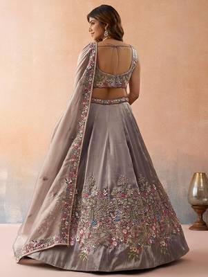 Lavender- Tissue Sequinned with Zarkan Embroidered Semi-Stitched Lehenga  & Unstitched Blouse With Dupatta 4