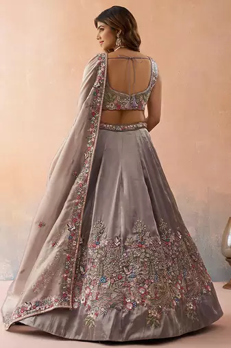 Lavender- Tissue Sequinned with Zarkan Embroidered Semi-Stitched Lehenga & Unstitched Blouse With Dupatta