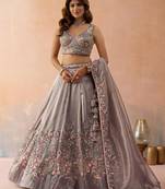 Lavender- Tissue Sequinned with Zarkan Embroidered Semi-Stitched Lehenga & Unstitched Blouse With Dupatta