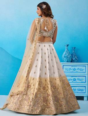 Tissue Beads & Sequins Embroidered Omber Beige and Cream Semi-Stitched Lehenga choli & Dupatta 4