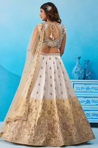 Tissue Beads & Sequins Embroidered Omber Beige and Cream Semi-Stitched Lehenga choli & Dupatta