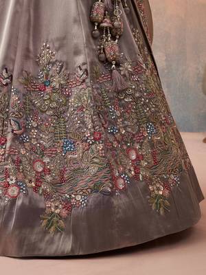 Lavender- Tissue Sequinned with Zarkan Embroidered Semi-Stitched Lehenga  & Unstitched Blouse With Dupatta 5