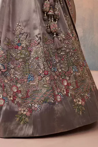 Lavender- Tissue Sequinned with Zarkan Embroidered Semi-Stitched Lehenga & Unstitched Blouse With Dupatta