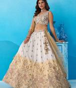 Tissue Beads & Sequins Embroidered Omber Beige and Cream Semi-Stitched Lehenga choli & Dupatta