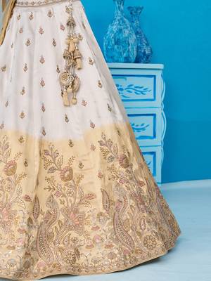 Tissue Beads & Sequins Embroidered Omber Beige and Cream Semi-Stitched Lehenga choli & Dupatta 5