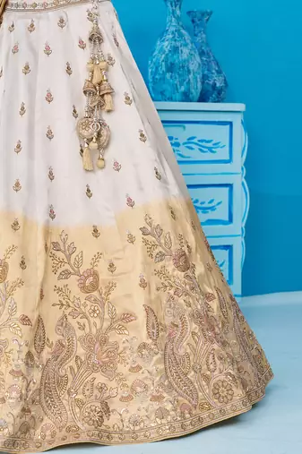 Tissue Beads & Sequins Embroidered Omber Beige and Cream Semi-Stitched Lehenga choli & Dupatta