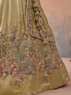 Beige- Tissue Sequinned with Zarkan Embroidered Semi-Stitched Lehenga  & Unstitched Blouse With Dupatta 5
