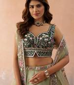 Green- Net Sequins Embroidered Omber Green and LimeGreen Semi-Stitched Lehenga choli & Dupatta