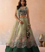 Green- Net Sequins Embroidered Omber Green and LimeGreen Semi-Stitched Lehenga choli & Dupatta