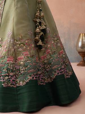 Green- Net Sequins Embroidered Omber Green and LimeGreen Semi-Stitched Lehenga choli & Dupatta 5