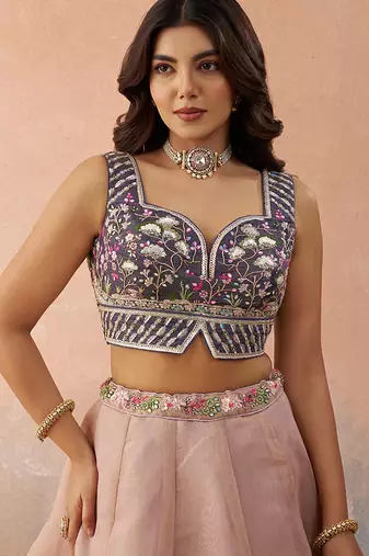 Purple- Net Sequins Embroidered Omber Purple and Mauve Semi-Stitched Lehenga choli & Dupatta