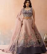 Purple- Net Sequins Embroidered Omber Purple and Mauve Semi-Stitched Lehenga choli & Dupatta