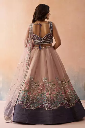 Purple- Net Sequins Embroidered Omber Purple and Mauve Semi-Stitched Lehenga choli & Dupatta
