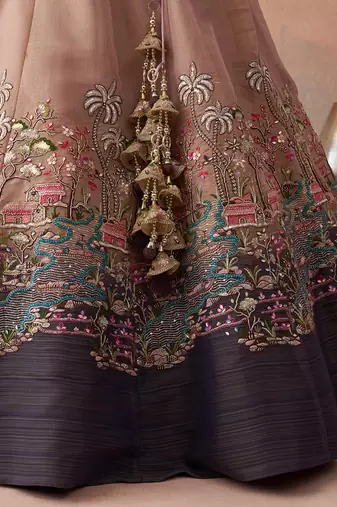 Purple- Net Sequins Embroidered Omber Purple and Mauve Semi-Stitched Lehenga choli & Dupatta