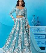 Seareen- Organza Heavy Beads with Sequins Embroidered Semi-Stitched Lehenga & Unstitched Blouse With Dupatta